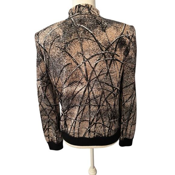 St John by Marie Grey Tiger Bling Sweater Woman S Zip Neck Metalic Bead Vinatge - Picture 3 of 6